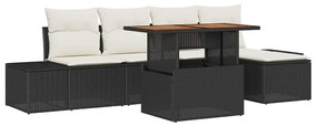 Conjunto de Jantar de Jardim com 6 Peças e Almofadas em Rattan Preto d