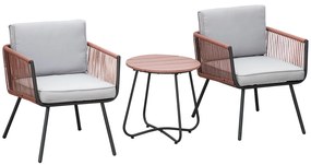 Outsunny Conjunto de Móveis de Jardim de Vime 3 Peças Incluí 1 Mesa de Centro e 2 Poltronas com Almofadas Acolchoadas Teca e Cinza | Aosom Portugal