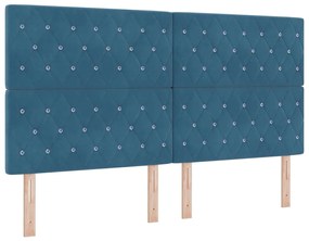 Cama Box Spring com Colchão e LED Azul Escuro 180x200 cm Veludo