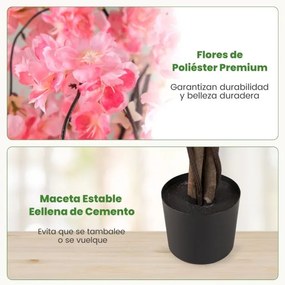 Árvore de Cerejeira Artificial de 163 cm com flores em tons degradés e tronco de madeira, vaso de cimento para interior Rosa