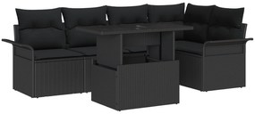 Conjunto de Sofá de Jardim vidaXL 6 Peças com Almofadas Rattan Preto