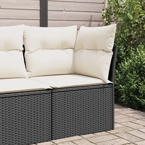 vidaXL Sofá de canto p/ jardim c/ almofadões vime PE preto