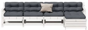 5 pcs conj. lounge de jardim c/ almofadões pinho maciço branco