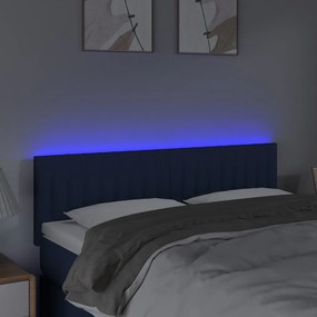 Cabeceira de cama c/ luzes LED tecido 144x5x78/88 cm azul