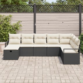 Conjunto de Sofá de Jardim vidaXL com Almofadas Preto Rattan PE, Sofá