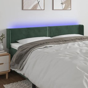 Cabeceira cama c/ luzes LED veludo 183x16x78/88 cm verde-escuro