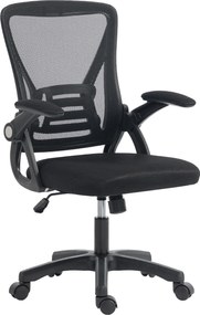 HOMCOM Cadeira de escritório ergonômica, poltrona de escritório em malha, apoios de braços rebatíveis, altura ajustável, 59,5x56x103cm, preto | Aosom Portugal