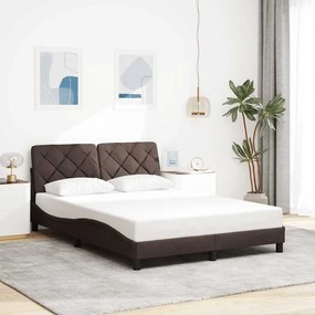 Estrutura de cama sem colchão 120x200 cm tecido castanho-escuro