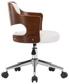 Cadeira jantar giratória madeira curvada/couro artif. branco