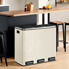 Caixote do lixo de cozinha, 3 x 18 L, sistema de separação de resíduos 3 compartimentos 61 x 31,5 x 55,5 cm Bege