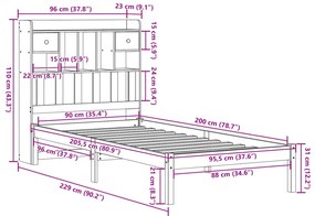 Cama com estante sem colchão 90x200 cm pinho maciço branco