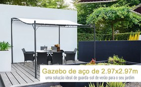 Toldo de Parede Curvo para Jardim, Pátio ou Varanda Pavilhão Tenda – Cor Creme - Aço e Poliéster – 3 x 3 x 2,5 cm