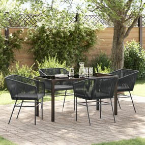 vidaXL Conjunto de Jantar de Jardim com 5 Peças e Almofadas em Rattan Poliéster Preto