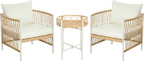 Outsunny Conjunto de Jardim Exterior com 2 Cadeiras e Mesa em Vime com Almofadas Acolchoadas para Varanda Terraço Bege e Creme | Aosom Portugal