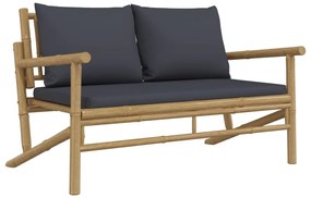 4pcs conj. lounge de jardim bambu c/ almofadões cinzento-escuro