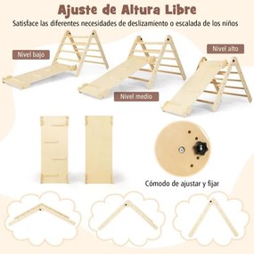 Conjunto 7 em 1 Escalador dobrável para crianças de 3 a 14 anos com rampa reversível, banco conversível e quadro divertido natural