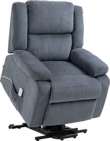 HOMCOM Poltrona elevatória, poltrona relax, com função de deitar, controle remoto, efeito veludo, cinza, 92 x 93 x 105 cm | Aosom Portugal