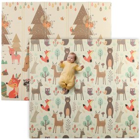 AIYAPLAY Tapete de Atividades para Bebé Acolchoado Dobrável e Reversível 196x176x1,5 cm Tapete de Brincar para Bebé XPE Dupla Face Impermeável Multicolor