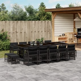 15 pcs conjunto de jantar p/jardim com almofadões vime PE preto