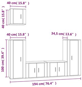 5 pcs conjunto móveis de TV madeira processada branco brilhante