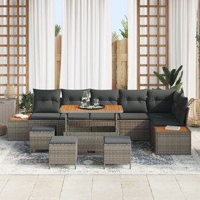 Conjunto de Sofá de Jardim vidaXL com Almofadas Cinza Vime e Acácia