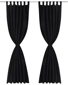 Cortinas de cetim com laços, 2 pcs, preto 140 x 245 cm