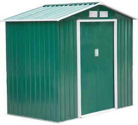 Outsunny Armário de Jardim 213x130x185 cm Abrigo de Jardim Metálico de Exterior com 2 Portas Deslizantes e 4 Janelas Verde | Aosom Portugal