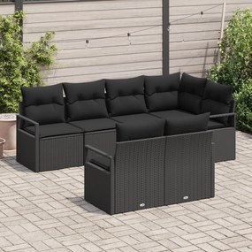 Conjunto de Sofá para Jardim vidaXL 7 Peças com Almofadas Preto Polyra