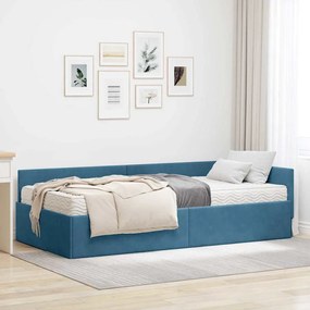 vidaXL Estrutura de Cama de Canto com Colchão Outros 2 pcs Azul Veludo