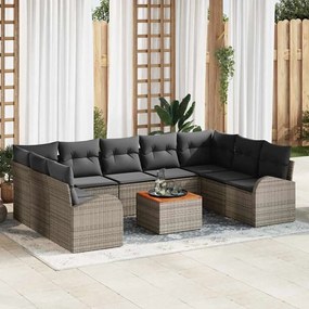 vidaXL Conjunto de Sofá de Jardim de 10 Peças com Almofadas Cinzas de Rattan e Acácia.