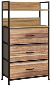 HOMCOM Móvel de Arrumação Estilo Industrial Cómoda 3 Gavetas em Tecido Removíveis e 2 Prateleiras 60x29x101 cm MDF e Metal | Aosom Portugal