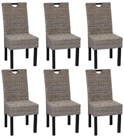 Cadeiras de jantar, 6 pcs, vime Kubu, madeira de mangueira