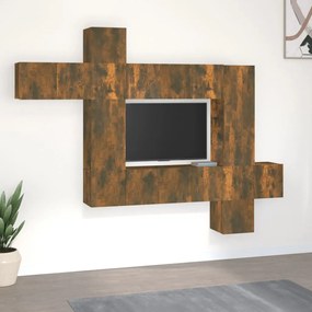 Conjunto móveis de TV 10 pcs madeira processada carvalho fumado