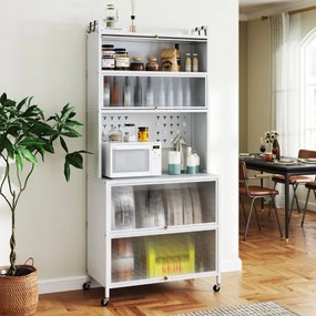 Armário de cozinha de 6 níveis buffet  com estantes Portas com Bancada para micro-ondas 80 x 40 x 178 cm Branco