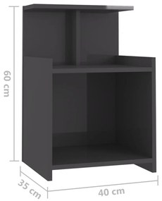 Mesa de cabeceira 40x35x60 cm contraplacado cinzento brilhante