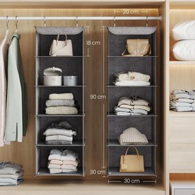 Conjunto de 2 organizadores para guarda roupa 30 x 30 x 90 cm (CABIDE NÃO INCLUIDO), prateleira suspensa, arrumação suspensa Cinza