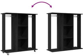 Guarda-roupas com Rodas em Carvalho Preto 102x38x110 cm Madeira de Eng