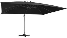 vidaXL Guarda-sol c/ luzes LED e poste de alumínio 400x300 cm preto