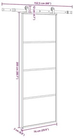 Porta deslizante c/ conj. ferragens 76x205cm vidro ESG/alumínio