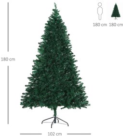 Árvore de Natal Artificial 180cm com 1000 Ramos de PVC (SEM DECORAÇÕES) Suporte Metálico Decoração de Natal para Interiores Ø102x180cm Verde