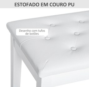 Banco para Piano com Espaço de Armazenamento Assento de Couro Sintético Acolchoado 76x36x50 cm Branco