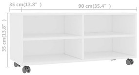 Móvel de TV com rodas 90x35x35 cm contraplacado branco