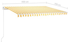 Toldo retrátil manual com postes 4,5x3,5 m amarelo e branco