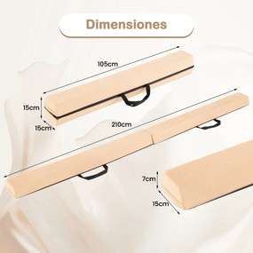 Barra de equilíbrio dobrável de 210 x 15 x 7 cm de ginástica de espuma com capa de camurça removível e fundo antiderrapante para crianças Amarela