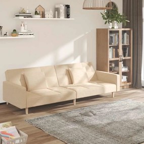 vidaXL Sofá-cama 2 lugares com duas almofadas tecido cor creme