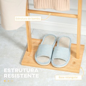 HOMCOM Cabide de Pé de Bambu Cabide de Pé para Roupas com 2 Ganchos e 3 Barras Suspensas para Entrada Corredor Dormitório Estilo Moderno 36x24x168cm Madeira