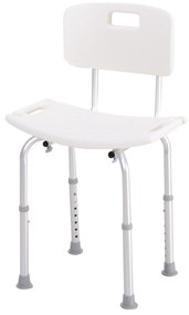 HOMCOM Cadeira para Duche Antiderrapante com Altura Ajustável em 8 Níveis Cadeira de Banho 50,6x43x71-88 cm Branco | Aosom Portugal