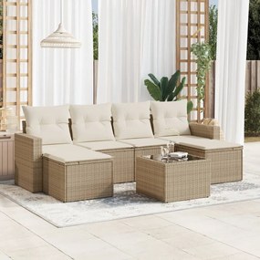 7 pcs conjunto de sofás p/ jardim com almofadões vime PE bege