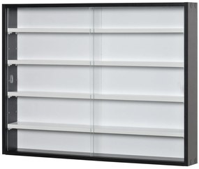 HOMCOM Vitrine de Parede de Madeira com Prateleiras Ajustáveis e 2 Portas Corredeiras de Vidro para Coleções Perfumes Bonecos de Decoração 80x9,5x60cm Preto