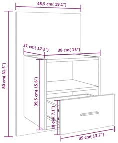 Mesas de cabeceira montagem na parede 2 pcs carvalho fumado